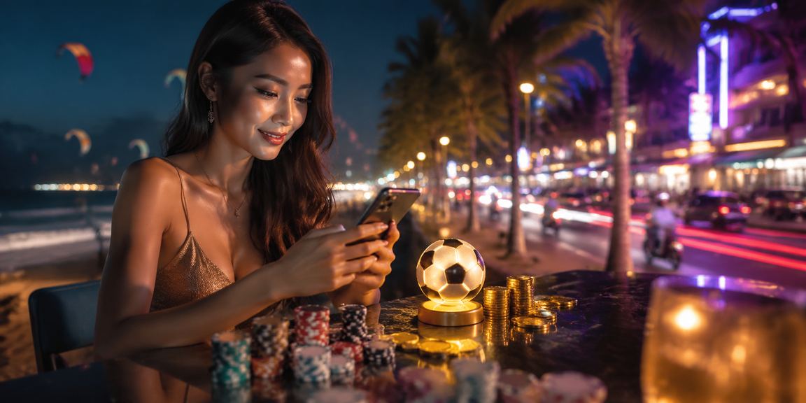 Ánh đèn neon rực rỡ tại khu cá cược bóng đá Mũi Né về đêm
